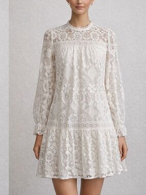 Vici Women’s Sz L White Lace Mini Dress With Bell Sleeves Cottagecore Boho NWOT